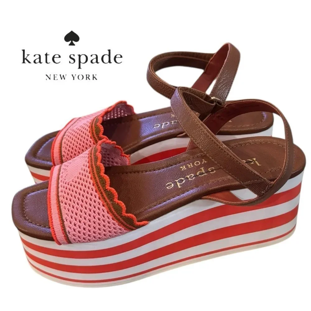 New Kate Spade Highrise Spade Women’s Pink Knit Platform Sandals 7